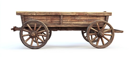 Old wooden cart isolated on white background.