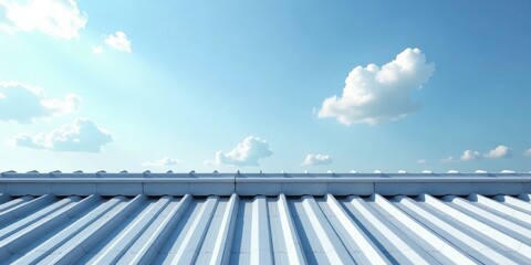 Serene View of a Light Gray Metal Roof Under a Blue Sky with Puffy Clouds