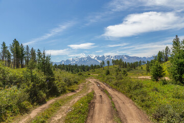 Beautiful view on the road to the Aktash repeater (Aktashsky transponder). Altai republic, Russia