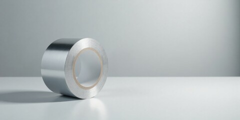 Metallic Adhesive Tape Roll on a Plain Surface
