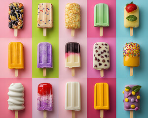 Ice lollys collection, frozen popsicles, colorful

