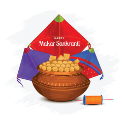 Colorful kite flying for happy makar sankranti religious festival of India background