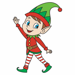 Cheerful Christmas Elf Figurine with Festive Outfit, Art & Illustration