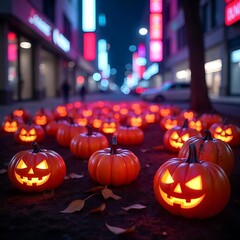 hallowen pumkin on the road 