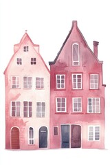 Fototapeta premium European Canal Houses and Streets in Watercolor