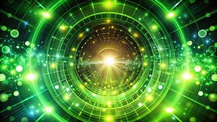 Obraz premium Futuristic Green Energy Tunnel of Light: Abstract Digital Circles and Lines Creating a Magical Glowing Background for Renewable Energy Concepts