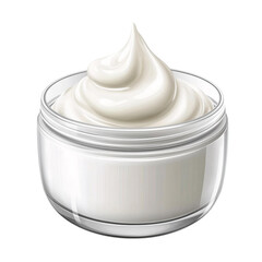 creamy white moisturizing face cream in glass jar on transparent background