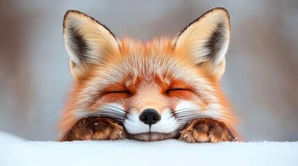 Obraz premium Tranquil red fox resting in snowy landscape amid winter serenity