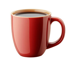 red ceramic coffee mug with coffee on transparent background
