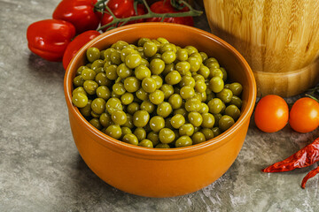 Sweet canned young green peas