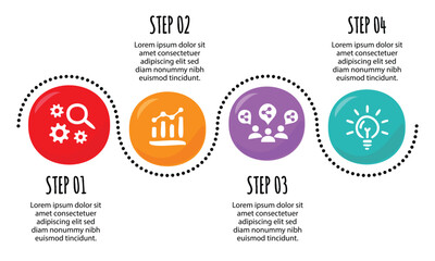 4 steps infographic template with 4 options. Flowchart that can be used for business report, data visualization and presentation. Timeline infographic elements vector illustration.