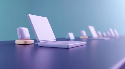 A modern workspace featuring a sleek laptop and minimalist design, emphasizing technology and productivity.