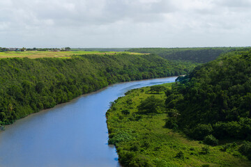 Obraz premium Beautiful view from Altos de Chavon of the river Chavon and forest around