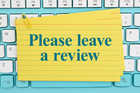 Please leave a review text on yellow index cards over keyboard