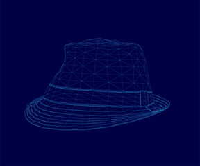 Hat is shown in a blue color. The hat is made of lines and dots. The hat is not a real hat but a digital image