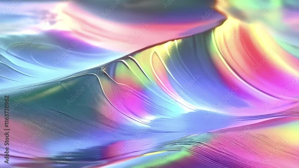 Aufkleber abstract animation with floating waves of iridescent liquid-like material in shades of pink, blue, g