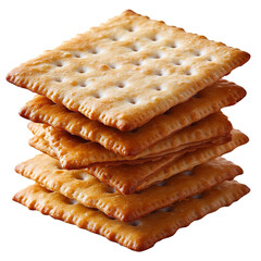 crispy square crackers stack on white background