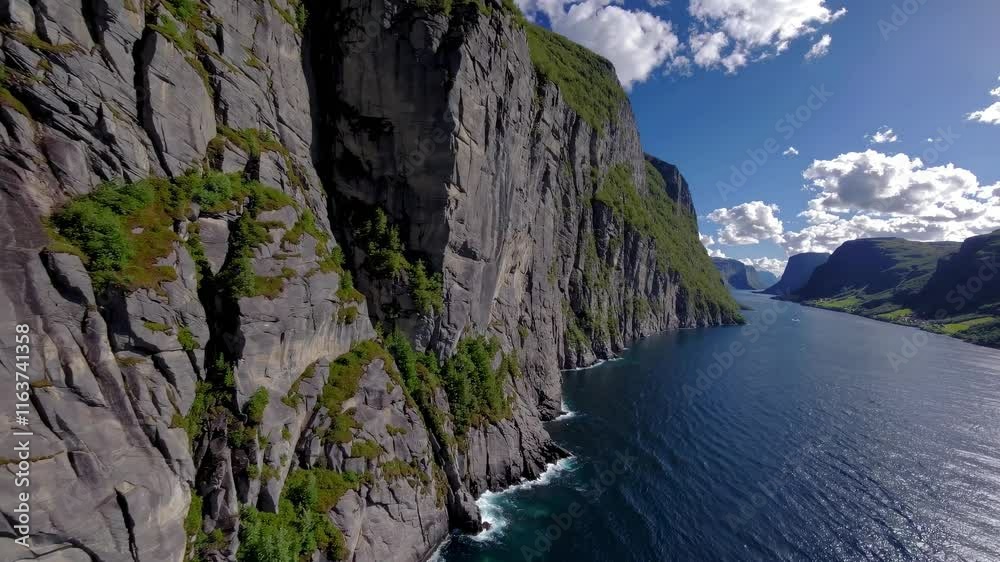 Aufkleber exploring the stunning cliffs and serene waters of a norwegian fjord on a bright sunny day