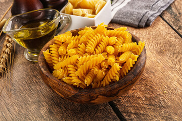 Italian dry pasta Fussili for bowl