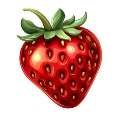 Obraz premium juicy red strawberry with green leaves on white background