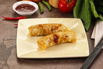 Vietnamese stuffed spring roll served sauce