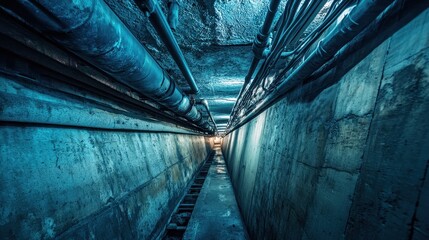 Dark Underground Tunnel with Dim Light Effect