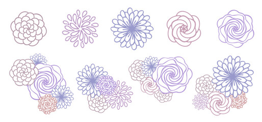 Set of doodle flowers. Hand drawn floral elements. Vector illustration.
