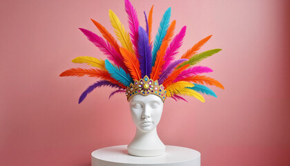Fototapeta premium Colorful feather headpiece displayed on a mannequin