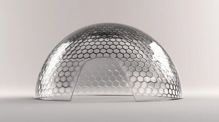 3d shield dome glass sphere isolated vector. Protect barrier for safety concept illustration on transparent background. Defense technology guard plastic case with hexagon mesh.