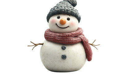 Obraz premium A cheerful snowman wearing a red scarf and a black hat on a transparent background, Snowman with Scarf
