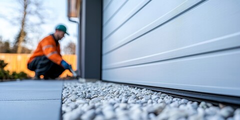 Garage Door Installation And Repair At Home. Contractor Man, Generative AI
