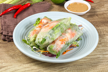 Vietnamese spring roll with prawn and salad