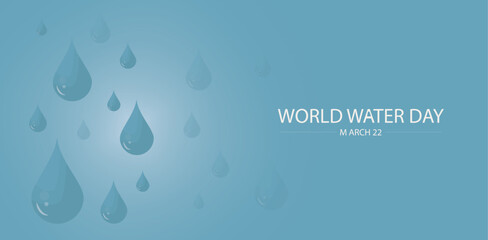 World Water Day March 22 Blue Droplets Background. Minimalist light blue background featuring translucent water drops falling, highlighting World Water Day celebration on March 22nd. World water day