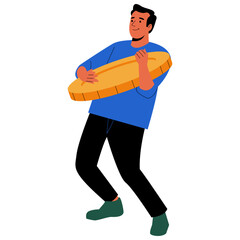 Illustration of a Person Lifting a Large Coin