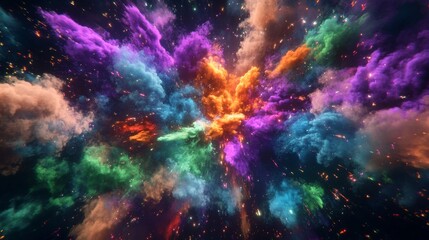 Naklejka premium Magic explosion, game bomb boom effect with colorful clouds, smoke and fume. Fire blast, weapon shot. elemental magician spells purple, green, blue and red explode detonation, Cartoon vector set