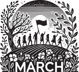 March icon silhouette vector with white background