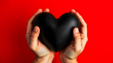 Fototapeta premium Black Heart Held in Hands: A Bold, Minimalist Image