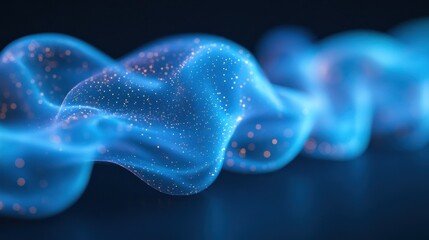 Abstract blue wave with glowing particles.
