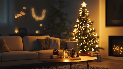 Cozy Christmas Evening: A Warm and Inviting Living Room Scene