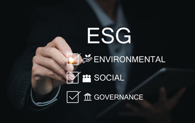 ESG sustainable concept. environmental, social, and governance in sustainable and ethical business on network connection. ESG icon.