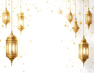 Obraz premium Islamic ornaments golden lanterns with white background 