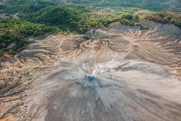 Aerial view and spectacular landscape with mud volcanoes area in Buzau County Romania 