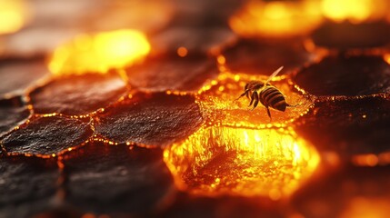 Bee on fiery honeycomb.