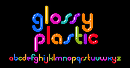 Simple geometric minimal vector font letters looks like balloons or sausages, funny typography alphabet, celebration cartoon happy and joyful typeface.