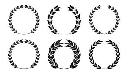 Circular laurel wreath set. Emblem floral Greek branch of oak leaves, eucalyptus leaf, Wheat, winner award, champion and flower