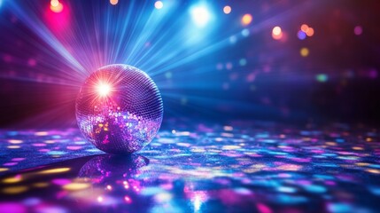 Disco party banner with light ball and speaker in night club. Vector landing page of music event, dance party with cartoon illustration of disco ball, purple invitation poster