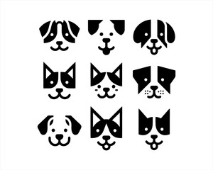 Dog head icon set. Dog flat style. silhouette vector illustration. Flat style. Cartoon dog face logo design template