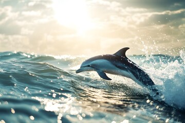 Fototapeta premium dolphin jumping out of water full body wildlife portrait