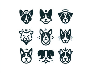 Dog head icon set. Dog flat style. silhouette vector illustration. Flat style. Cartoon dog face logo design template