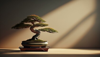 Generated image"Quiet Elegance: A Single Bonsai Amidst Soft Shadows